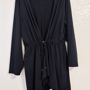 Avenue Black Draped Open-Front Cardigan